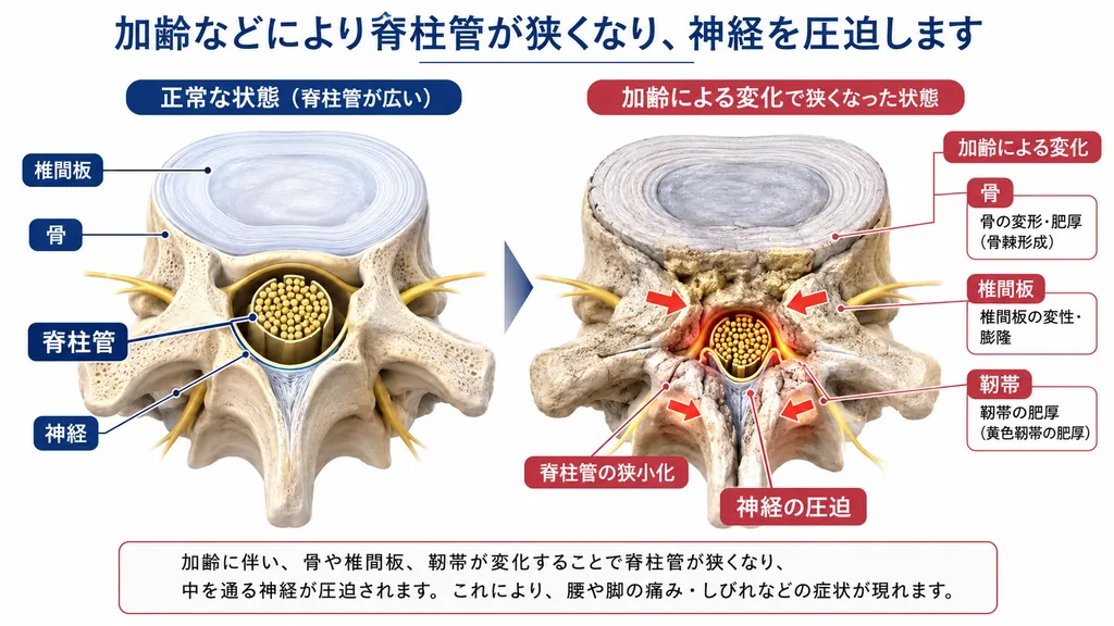 脊柱管狭窄症の主な原因を説明する図